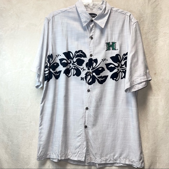 Kulanui Hawaiian shirt mens medium University Of Hawaii Gray Floral Hibiscus - Picture 1 of 6
